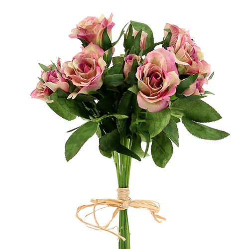Floristik21 Seidenstoffblumen Rosenstrauß L26cm Altrosa 3St