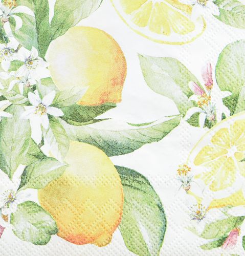 Floristik21 Servietten Weiß mit Zitronen Sommerdeko 33x33cm 20 St