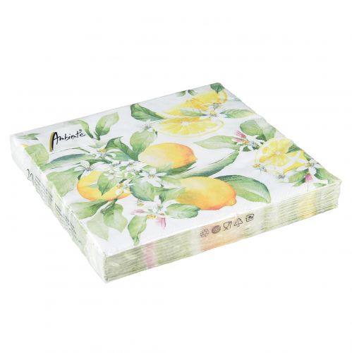 Floristik21 Servietten Weiß mit Zitronen Sommerdeko 33x33cm 20 St