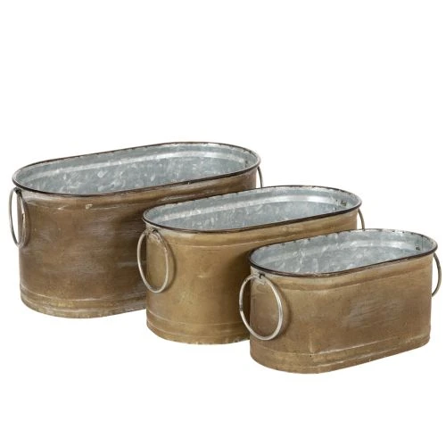 Set Übertopf Metall Wanne Vintage Retro L22,5cm/27cm/31cm