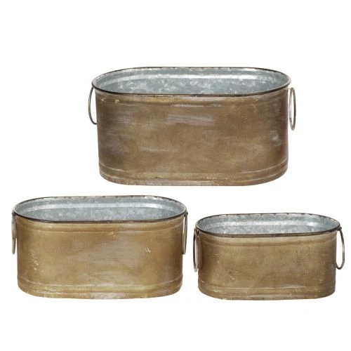 Set Übertopf Metall Wanne Vintage Retro L22,5cm/27cm/31cm | Floristik21.de