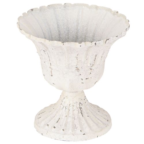 Floristik21 Shabby Chic Deko Metall Pokal Weiß Ø12cm H12cm