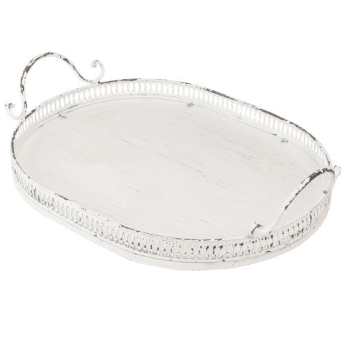Artikel Shabby Chic Tablett oval mit Griffen Weiß 36/45cm Set à 2St