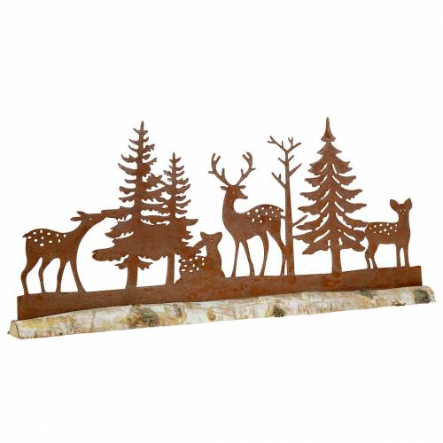 Floristik21 Wald-Silhouette mit Tieren Edelrost am Holzfuß 57cm x 25cm