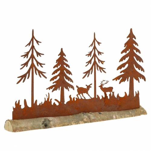 Wald-Silhouette mit Tieren Edelrost am Holzfuß 30cm x 19cm