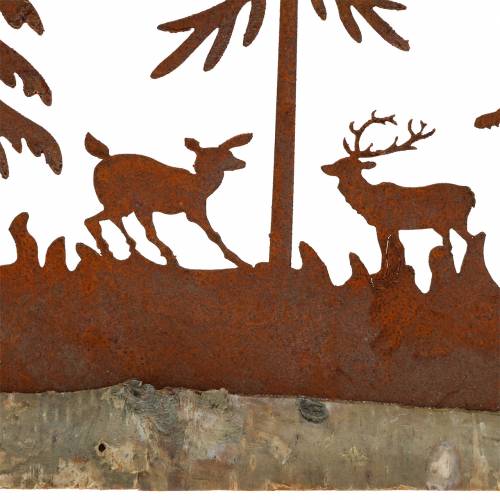 Wald-Silhouette mit Tieren Edelrost am Holzfuß 30cm x 19cm