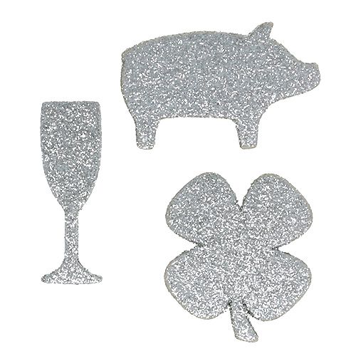 Floristik21 Silvesterdeko Mix Silber mit Glimmer 4cm - 5cm 24St