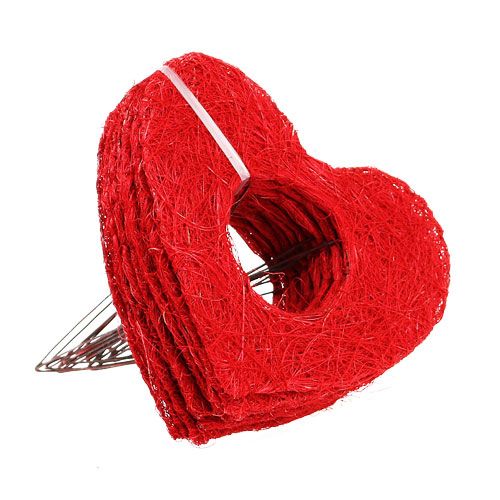 Floristik21 Sisalherzmanschette 20cm Rot Herz Sisal Blumendeko 10 St