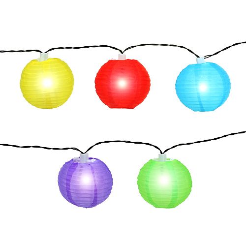 Solar-Lampionkette LED bunt 4,5m 10 Birnen Kaltweiß