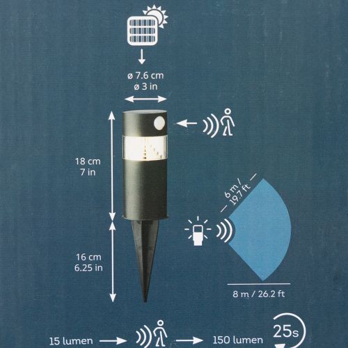 Solarleuchte mit Bewegungsmelder, LED, 34 cm, rostfreier Stahl, warmweiß | Floristik21.de
