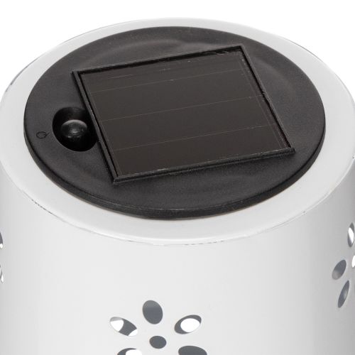 Artikel Solar Tischlampe Weiß mit Blumenmuster – Dekorative LED Beleuchtung für Garten, Terrasse und Balkon, wetterfest, 28cm