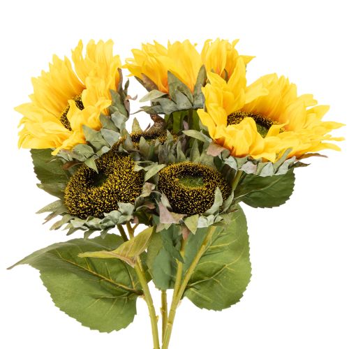 Künstliche Sonnenblumen 58cm, 3 Stiele, mit realistischen Blüten und Blättern, Gelb-Grün | Floristik21.de