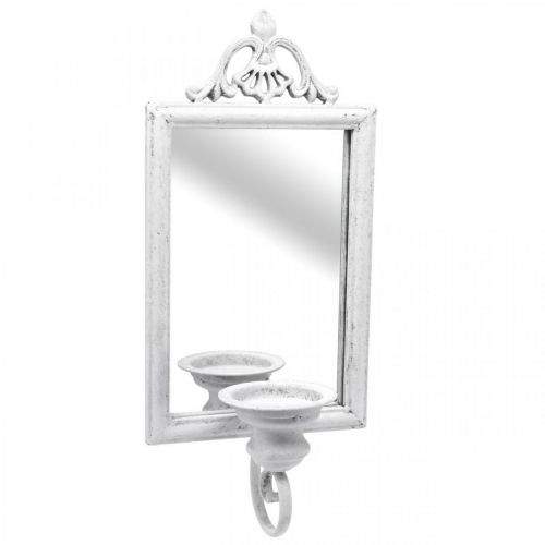 Spiegel Antik Optik mit Kerzenhalter Weiß Metall Shabby H50cm