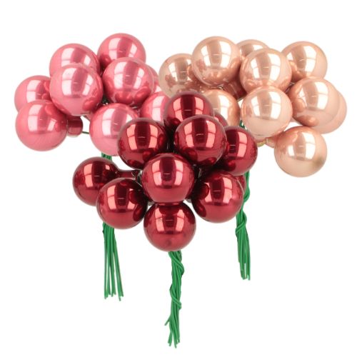 Weihnachtskugeln aus Glas am Draht 20mm glänzend Rosa Rot Set 140 Stück