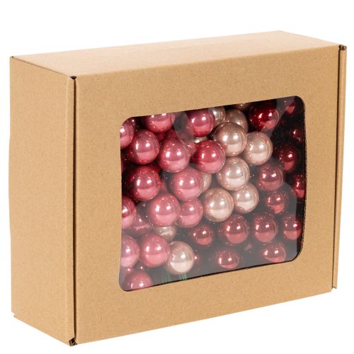 Weihnachtskugeln aus Glas am Draht 20mm glänzend Rosa Rot Set 140 Stück | Floristik21.de