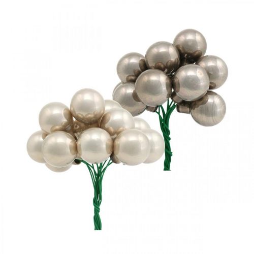 Floristik21 Mini Weihnachtskugel Creme, Grau Spiegelbeeren Glas Ø20mm 140St