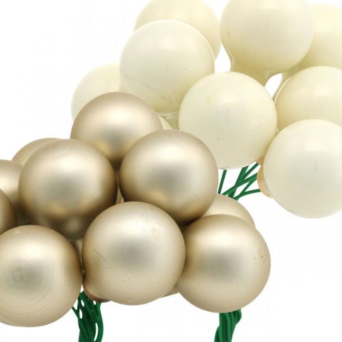 Artikel Mini Weihnachtskugel Creme, Beige Spiegelbeeren Ø20mm 140St