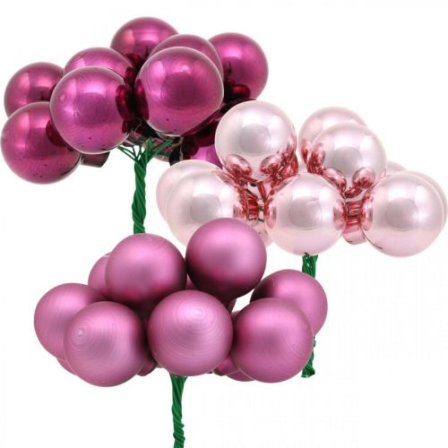 Floristik21 Mini Weihnachtskugel Rosa Berry Spiegelbeeren Glas Ø25mm 140St