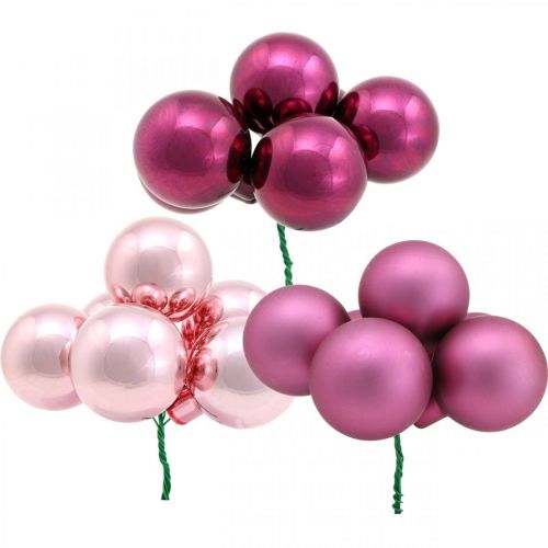 Floristik21 Mini Weihnachtskugel Rosa Spiegelbeeren Glas Ø40mm Mix 32St