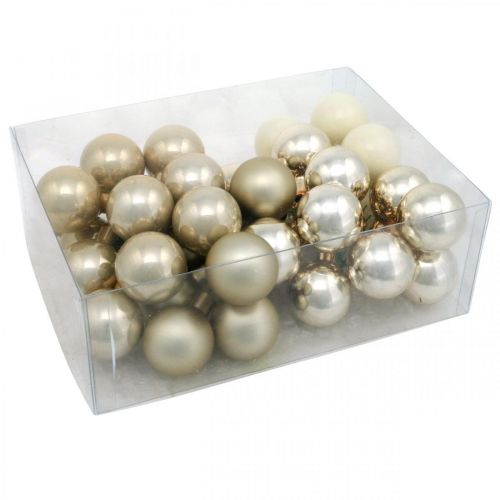 Mini Weihnachtskugel Creme, Beige Spiegelbeeren Ø40mm 32St