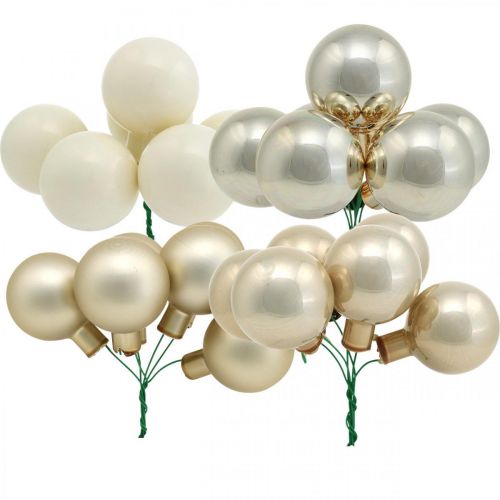 Floristik21 Mini Weihnachtskugel Creme, Beige Spiegelbeeren Ø40mm 32St