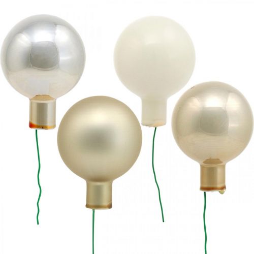 Mini Weihnachtskugel Creme, Beige Spiegelbeeren Ø40mm 32St