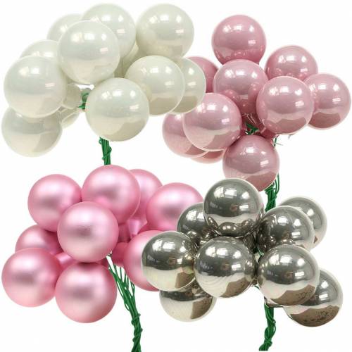 Floristik21 Mini Weihnachtskugel am Draht 40mm Rosa, Silber, Weiß 36St