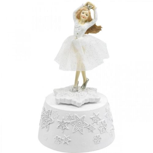 Floristik21 Spieluhr Ballerina Weiß Winterdeko Ø10,5cm H18,5cm