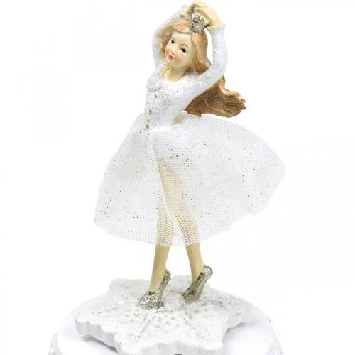 Spieluhr Ballerina Weiß Winterdeko Ø10,5cm H18,5cm