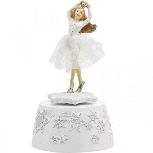 Spieluhr Ballerina Weiß Winterdeko Ø10,5cm H18,5cm