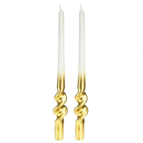 Floristik21 Gedrehte Kerzen Weiß Gold Spiralkerzen Ø2cm H30cm 2 St