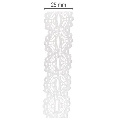 Zierband Baumwolle Spitzenmuster Rolle Weiß 25mm 10m | Floristik21.de