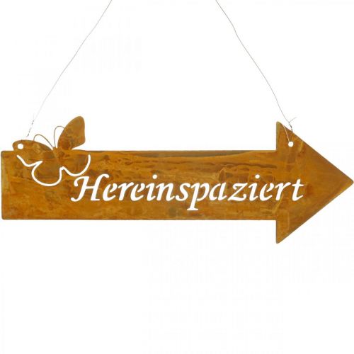 Floristik21 Dekoschild “Hereinspaziert”, Türdeko, Metallschild Schmetterling, Türschild Edelrost