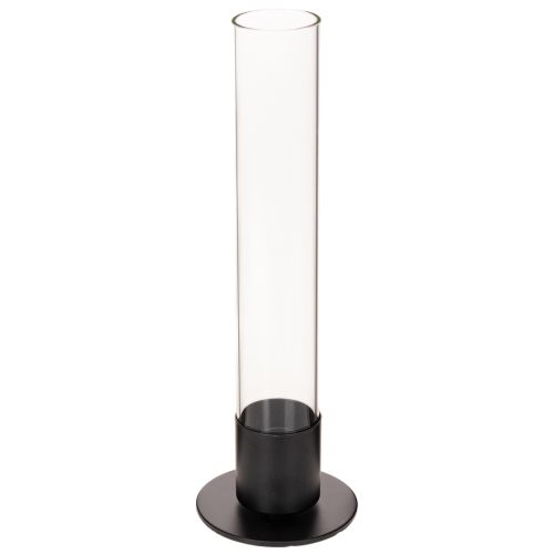 Stabkerzenhalter Metall mit Glaszylinder 31cm Schwarz/Transparent