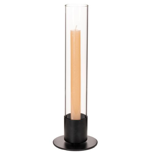 Stabkerzenhalter Metall mit Glaszylinder 31cm Schwarz/Transparent | Floristik21.de