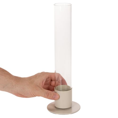 Stabkerzenhalter Metall mit Glaszylinder und Sockel 31cm Taupe | Floristik21.de