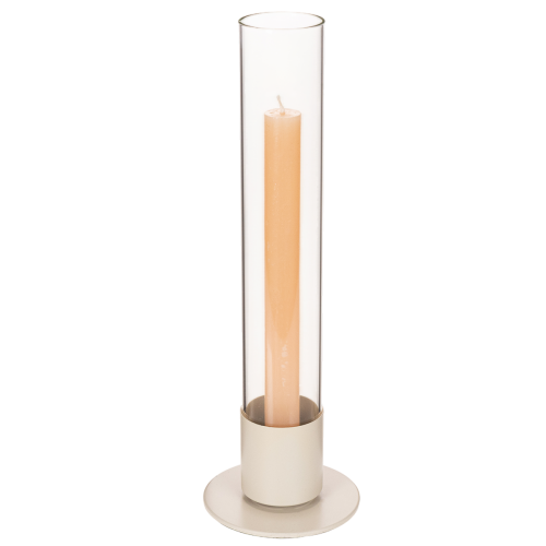 Stabkerzenhalter Metall mit Glaszylinder und Sockel 31cm Taupe | Floristik21.de