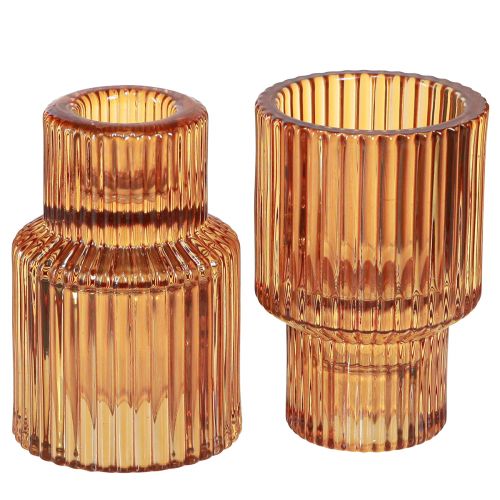 Artikel Stabkerzenhalter Glas Orange für Teelichter und Kerzen, 8cm, 4er-Set