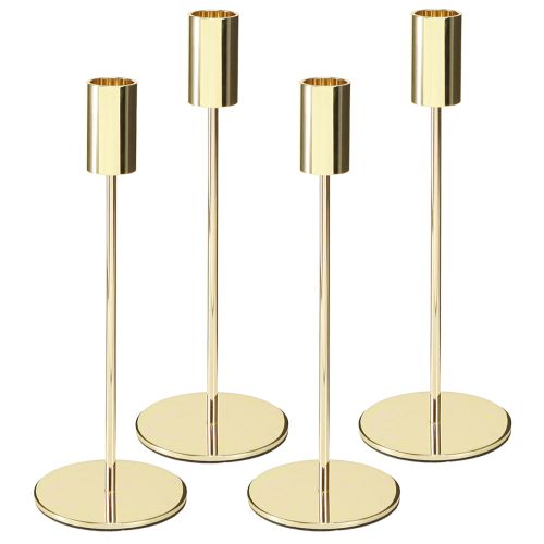 Goldener Metall Stabkerzenhalter 21,5cm Set 4 Stück für elegante Dekoration | Floristik21.de