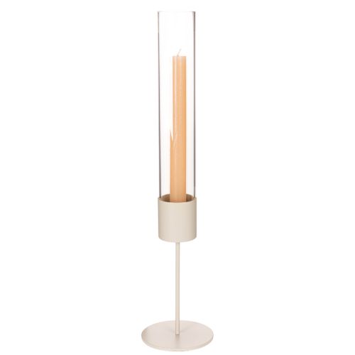 Stabkerzenhalter mit Glaszylinder 45 cm Innenbereich Metall Taupe | Floristik21.de