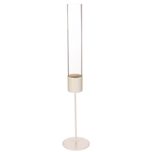 Kerzenhalter mit Glaszylinder und Metallfuß 50cm Taupe