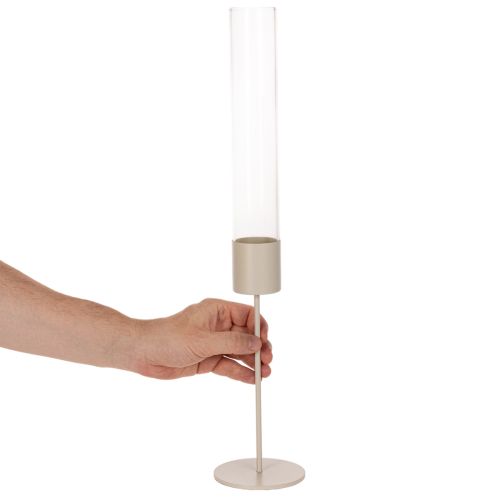 Kerzenhalter mit Glaszylinder und Metallfuß 50cm Taupe | Floristik21.de
