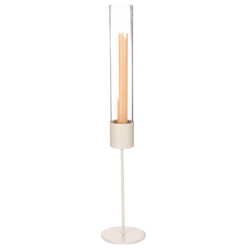 Kerzenhalter mit Glaszylinder und Metallfuß 50cm Taupe | Floristik21.de