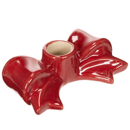 Keramik-Kerzenhalter Schleifenform Rot für Stabkerzen 11 cm 2 Stück