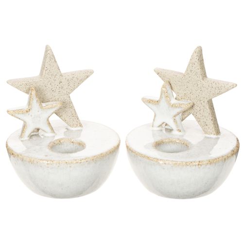 Kerzenhalter Sterne Keramik 11cm Weiß-Grau 2er-Set Innenbereich
