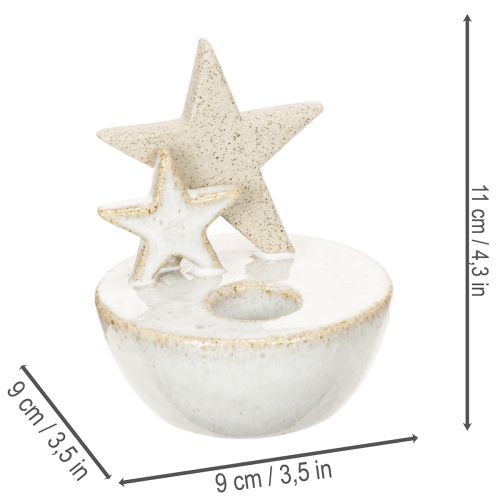 Kerzenhalter Sterne Keramik 11cm Weiß-Grau 2er-Set Innenbereich | Floristik21.de