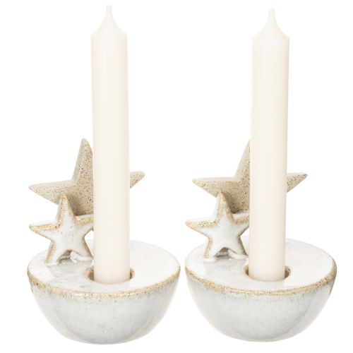 Kerzenhalter Sterne Keramik 11cm Weiß-Grau 2er-Set Innenbereich | Floristik21.de