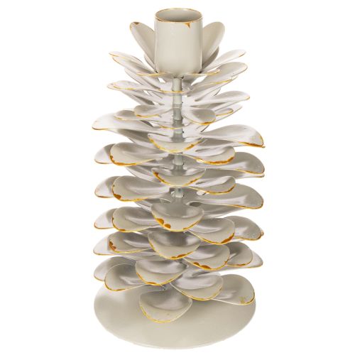 Kerzenhalter Keramik Tannenzapfen Weiß Gold 17cm für Stabkerzen