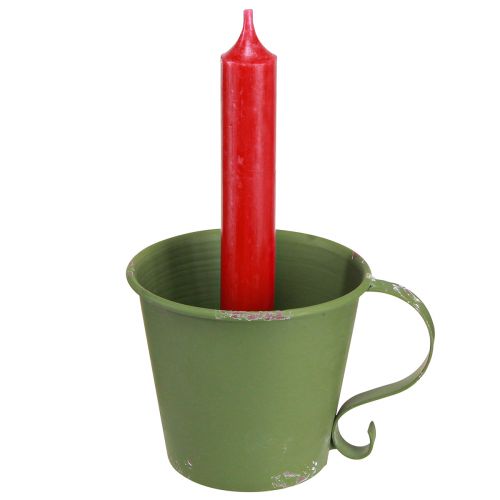 Artikel Grüner Metall Stabkerzenhalter im Vintage Tassen-Design Ø9,5cm H8cm 3er-Set