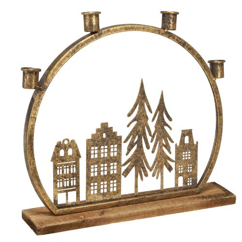 Floristik21 Goldener Weihnachtlicher Stabkerzenhalter "Häuserreihe" 36x32cm für festliche Tischdeko